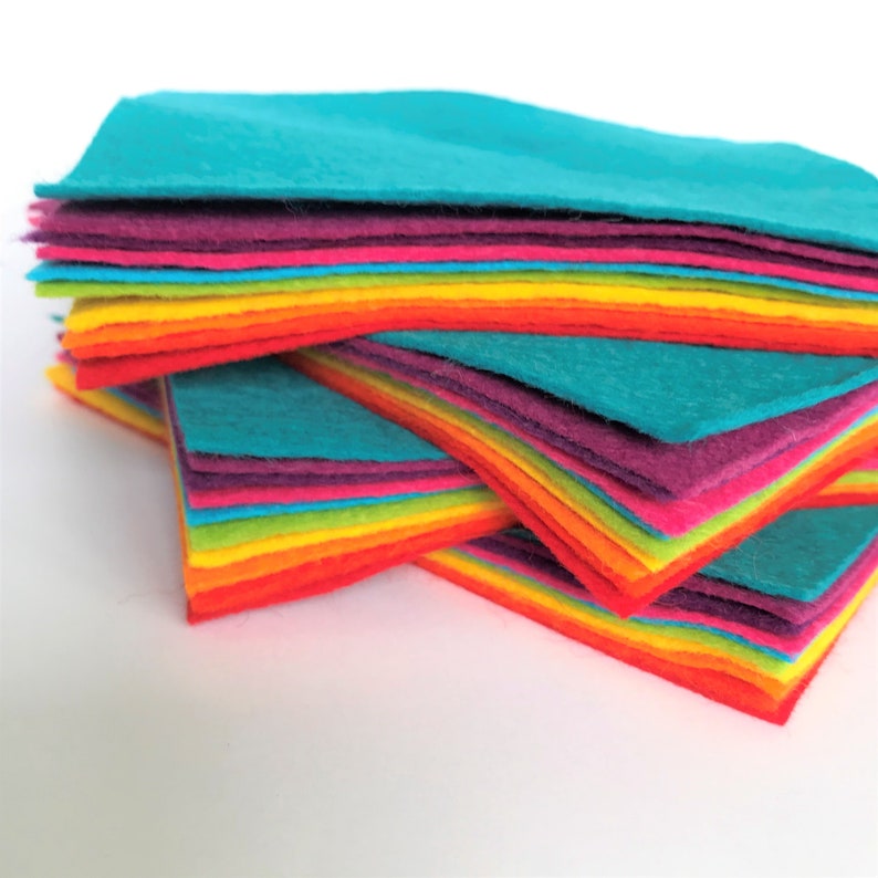 Bright Felt Bundle 10 sheets of felt Choose the Size 30% Wool Blend Felt Soft Craft Felt Turquoise, Purple, Orange, Pink, Green image 1