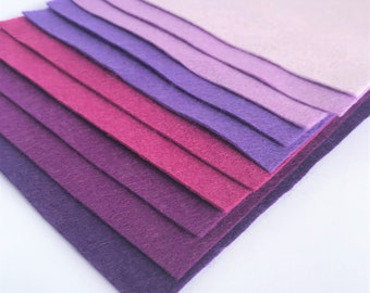 Purples Felt Bundle - 10 sheets of felt - Choose the Size - 30% Wool Blend Felt - Soft Craft Felt