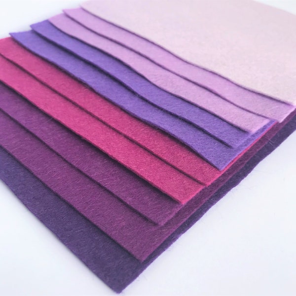 Purples Felt Bundle - 10 sheets of felt - Choose the Size - 30% Wool Blend Felt - Soft Craft Felt