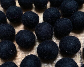 Black Felt Balls - 2cm diameter - Pack of 10 Wool Felted Balls