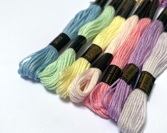 Embroidery Thread - Pastels - 7 shades - 8m Skeins - 100% Cotton