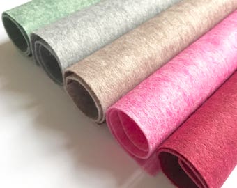 Heathered Felt - 50% Wool Blend Felt - 12 inch / 30cm Squares - Pink Green Grey Brown Red