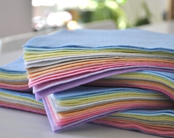 Pastels Felt Collection - 14 Sheets - 30% Wool Blend Felt - Felt Bundle - Choose the sheet size - Powder Blue, Baby Pink, Peach, Pistachio