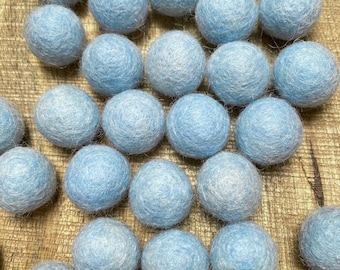 Powder Blue Felt Balls - 2cm diameter - Pack of 10 Wool Felted Balls