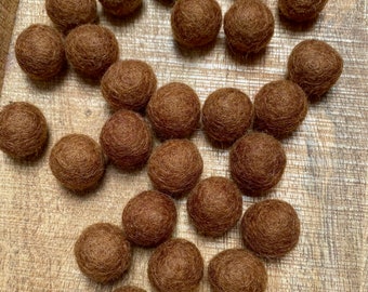 Chocolate Felt Balls - 2cm diameter - Pack of 10 Wool Felted Balls