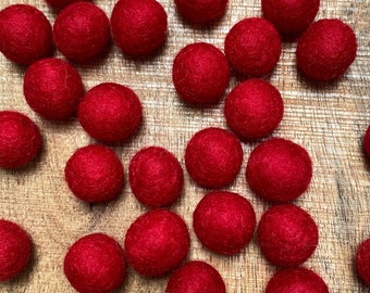 Red Felt Balls - 2cm diameter - Pack of 10 Wool Felted Balls