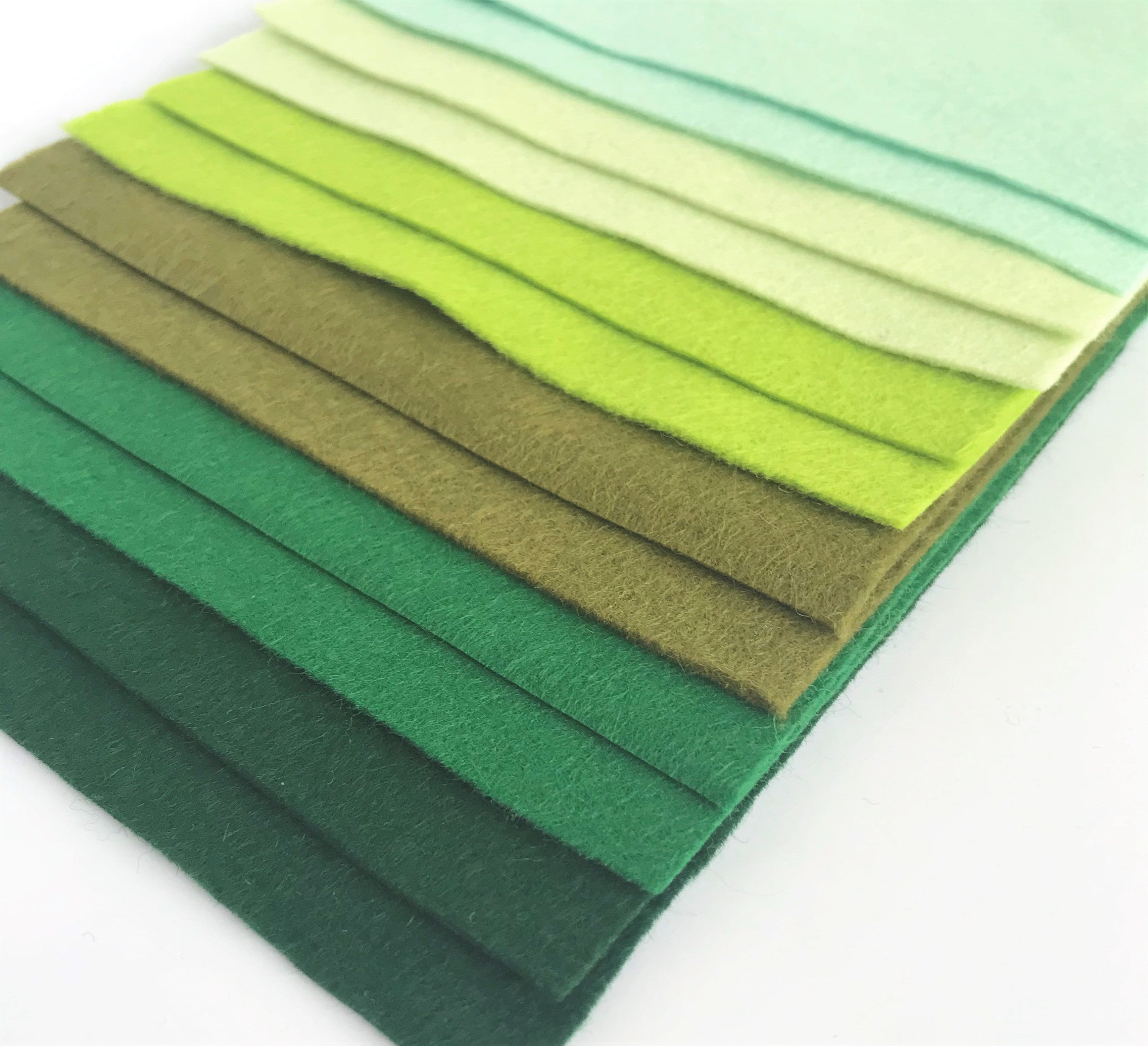 Green Felt Collection - 12 Sheets of Green Wool Blend Felt - Felt Bundle -  30% Wool Blend Felt - Choose the size - Soft Craft Felt