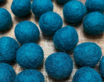 Teal Felt Balls - 2cm diameter - Pack of 10 Wool Felted Balls