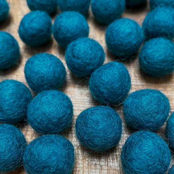 Teal Felt Balls - 2cm diameter - Pack of 10 Wool Felted Balls