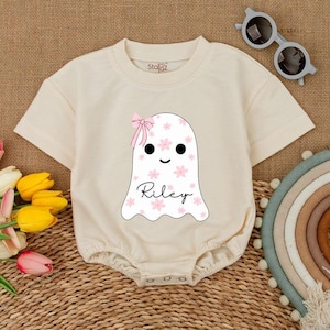 Custom Name Cute Boo Baby Romper, Fall Baby Outfit, Halloween Baby Shower Gift, Halloween Ghost Bodysuit, Bubble Romper