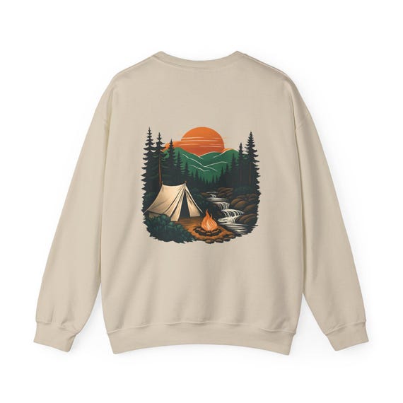 ★JEEP★ Camping Bear Line Overfit Sweatshirt Cozy Campfire Crewneck Sweatshirt - Unisex Heavy Blend