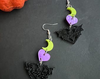 Bat Goth Halloween Dangle Earrings