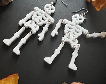 Spooky Skeleton Dangle Earrings. Halloween Scary Earrings