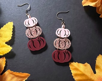 Pink Ombré Autumn Pumpkin Dangle Earrings