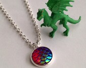 Dark Blue, Red and Green Scale Necklace