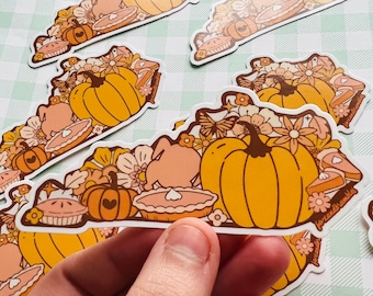 Thanksgiving Pumpkin Pie Kentucky State Sticker. Vinyl Sticker.