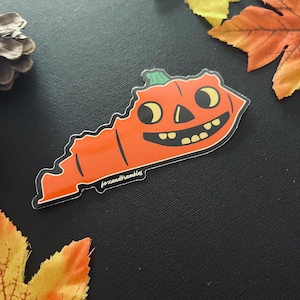 Jack o’ Lantern Pumpkin Kentucky State Sticker. Vinyl Sticker. Vintage Halloween.