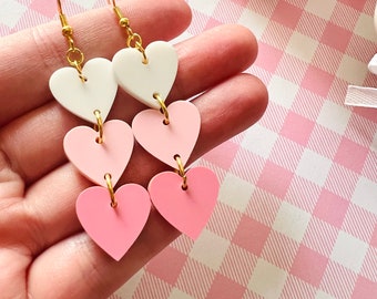 Pink Heart Stack Valentine Acrylic Dangle Earrings