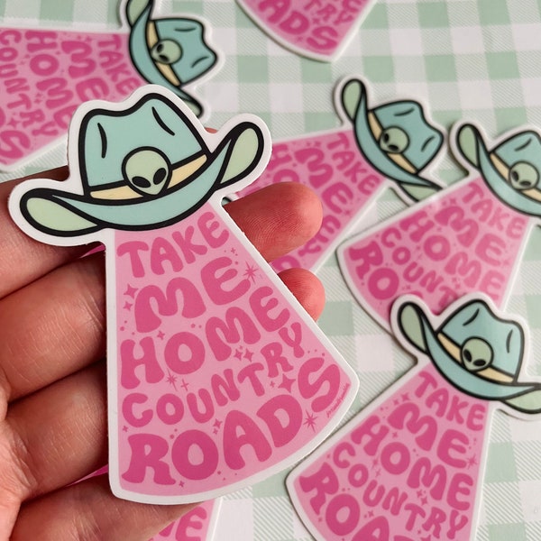 Alien Cowboy Sticker UFO UAP Retro Groovy Cowgirl vinyl sticker.