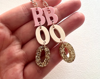 Boo Pink Gold Halloween Dangle Earrings