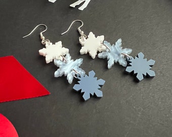 Snowflake Blue Ombré Winter Christmas Dangle Earrings