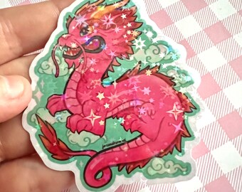 Pink Dragon Holographic  vinyl sticker