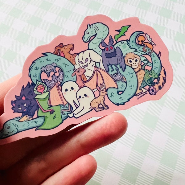 Cryptids Sticker. Pastel Monster, Flatwoods, Bigfoot, Mothman, Goblin cryptid