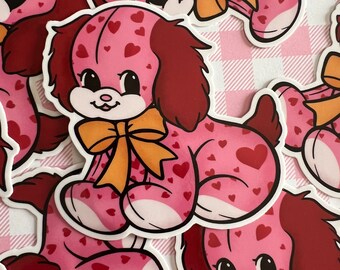 Vintage Valentine Puppy Heart Vinyl Sticker.