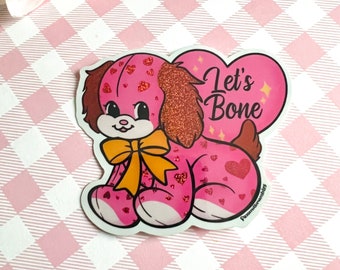 Funny Valentine Puppy Heart Pun Vinyl Sticker.