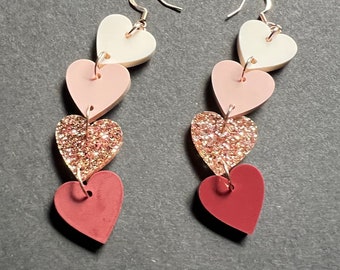 Pink Valentine Heart Ombre Dangle Earrings