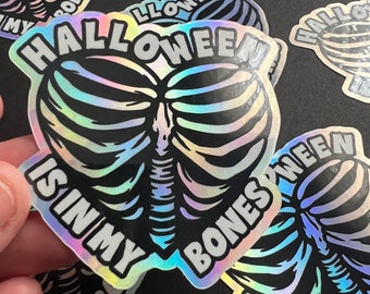 Halloween Love Sticker. Holographic Spooky Season Vibes