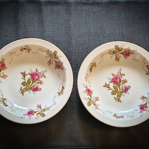 Vintage Summit Fine China Japan Moss Rose Bowls Set of 2, Pink Floral Dessert Bowls, Cottagecore Serving Bowls, Shabby Chic Tableware