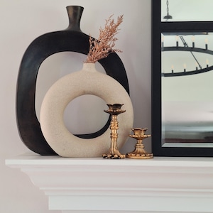 Brushed Gold Candlestick Set: Vintage Floral Design, Elegant Mantle Decor
