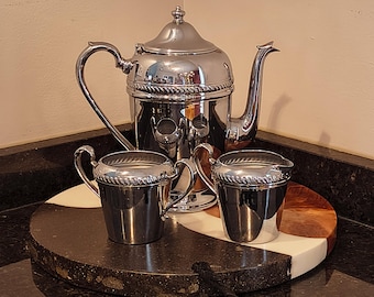 Vintage Cromwell Silver Mfg Corp-theepotset 3-delig verzilverde koffie-theeservies, zilveren theepot uit het midden van de eeuw en suikerpot