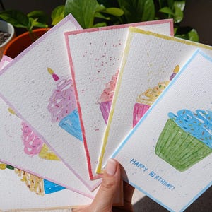 6 handgemalte Aquarell Geburtstagskarten