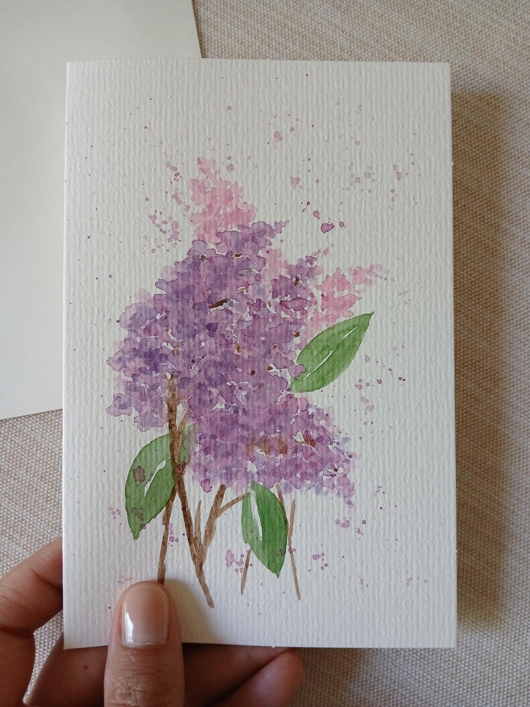 Original Hand Painted Watercolor Lilacs Purple Floral Greeting Card 4x6 ...