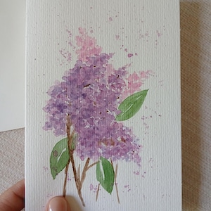 Original Hand Painted Watercolor Lilacs Purple Floral Greeting Card 4x6, All Occasions, Envelope Included
