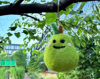 Needle Felted Pear Keychain Charm - Kawaii Wool Fruit Bag Charm - Biodegradable