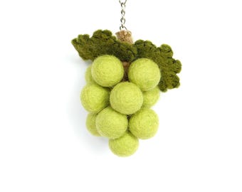 Needle Felt Grape Keychain – Handmade Wool Bag Charm – Fruit Keyring – Fruit Lovers – Biodegradable