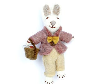 Needle Felted Bunny Ornament – Handmade Wool Rabbit with Basket – Easter Spring – Hanging Decorations – Biodegradable