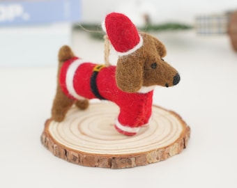 Felt Santa Dog Ornament – Handmade Wool Dachshund Christmas Decoration, Cozy Holiday Tree Ornament