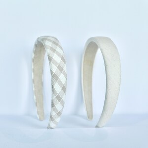 Vintage Beige Checkered Linen Headband: Retro Hair Accessory
