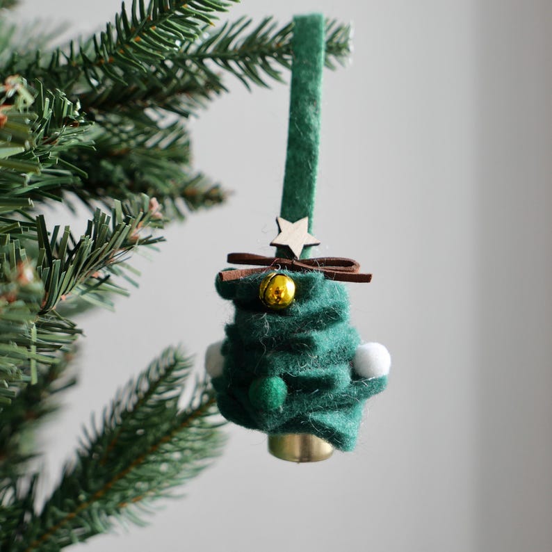 Felt Loop Tree Felt Christmas Tree Ornament With Bell – Handmade Wool Holiday ...