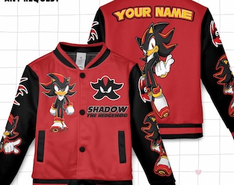 Benutzerdefinierte Varsity Jacke Schatten der Igel schwarze Farbe, personalisierte Filmjacke, Sonic the Hedgehog Sport, Gamer Geschenk Outfit