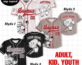 Custom Big Hero 6 Baymax Baseball Jersey, Disney Baymax Jersey Shirt, Big Hero 6 Birthday Gift, Cartoon Birthday Gift For Kid Adult