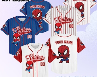 Camiseta de béisbol personalizada de Spidey y sus increíbles amigos, regalo de cumpleaños de Spidey de Disney, regalo para fanáticos del béisbol de Disney