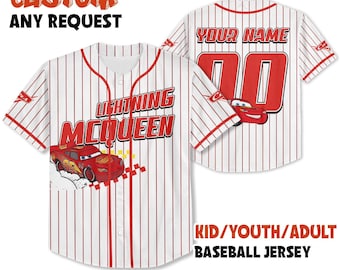 Custom Mcqueen Car Jersey, Custom Text Baseball Jersey, Lightning Mcqueen Jersey, Gift for Kids,Disney Birthday Gift, Gift For Baseball Fans