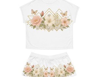 Blush Floral Geometric Pajama Set | Women's Cottagecore Sleepwear
