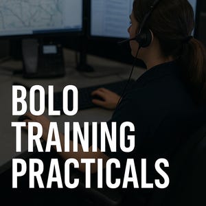May include: Image of a person wearing a headset, working at a computer with two monitors. The text "BOLO TRAINING PRACTICALS" is displayed in large white letters.