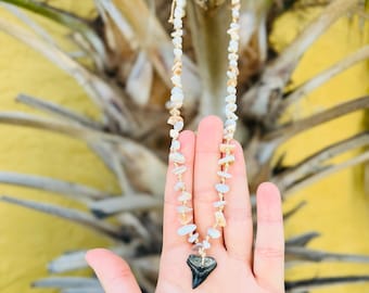 Shark Tooth Necklace with Shell Beads | Textured Boho Coastal Jewelry